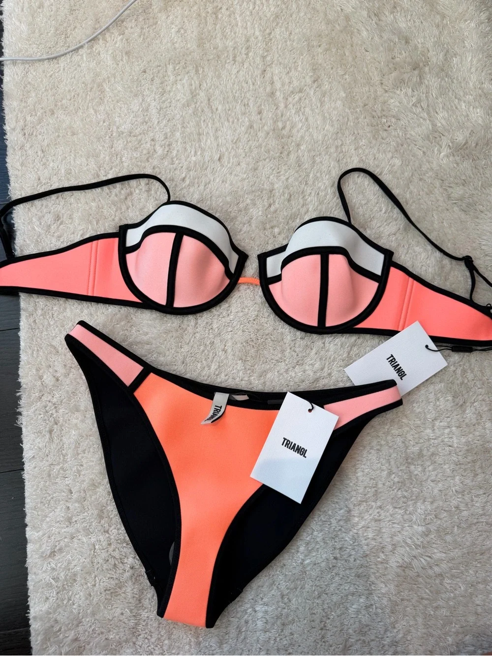 Triangl swimwear Coral-Peach & Black Neoprene Bikini
